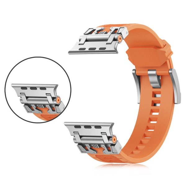 Apple Watch Series 49mm - 45mm - 44mm - 42mm Flexible Watch Band - Silver   Orange Hot on Sale