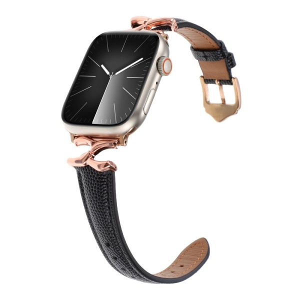 Apple Watch Series 41mm - 40mm - 38mm Watch Band Genuine Leather - Rose Gold   Black Online Hot Sale