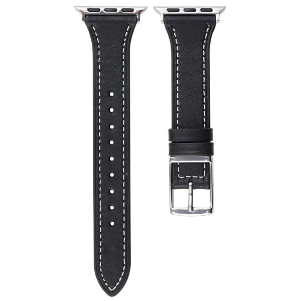 Apple Watch Series 41mm - 40mm - 38mm Genuine Leather Watch Band - Black Discount