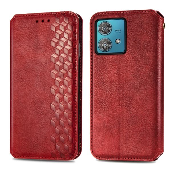 Motorola Edge 40 Neo leather case with a stylish rhombus imprint - Red Discount