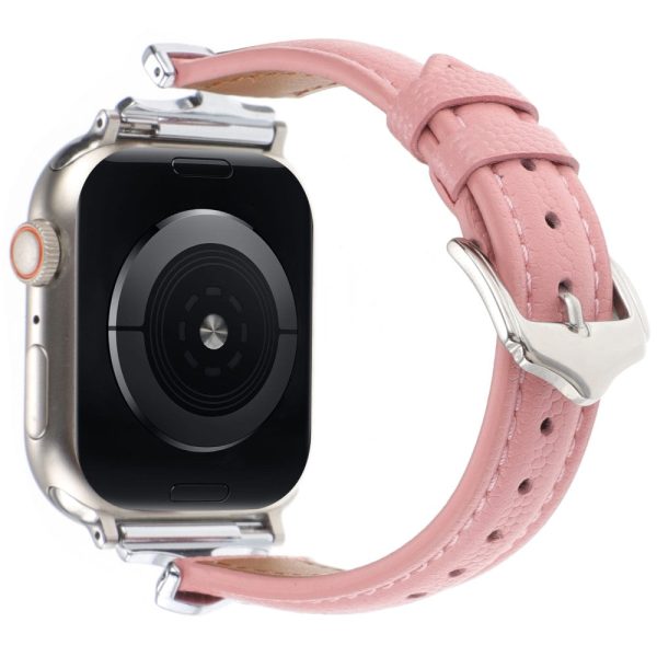 Apple Watch Series 49mm - 45mm - 44mm - 42mm Leather Watch Band - Silver   Pink Online