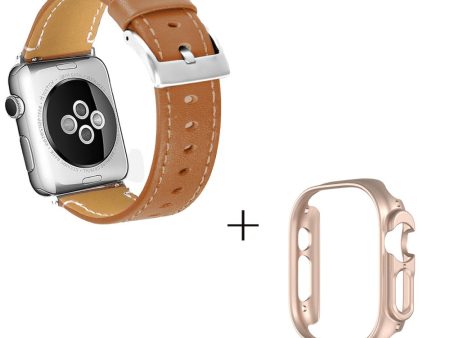 Apple Watch Ultra Genuine leather strap with rose gold cover - Brown Fashion