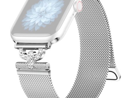 Apple Watch Series 9 45mm   Ultra 2 rhinestone S-shape milanese stainless steel strap - Silver Supply