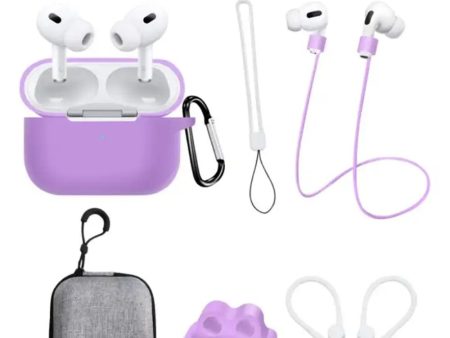 AirPods Pro 2 silicone cover with storage bag and accessories - Light Purple Online Sale