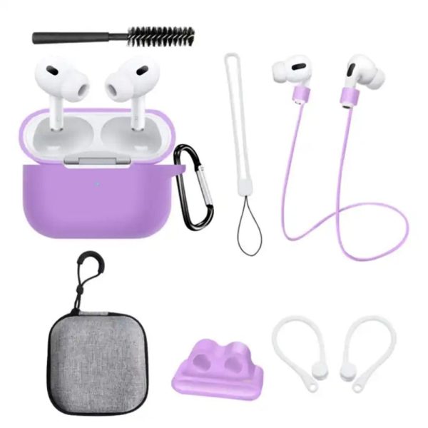 AirPods Pro 2 silicone cover with storage bag and accessories - Light Purple Online Sale