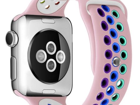 Apple Watch (45mm) dual color rainbow silicone watch strap - Light Pink Online Sale