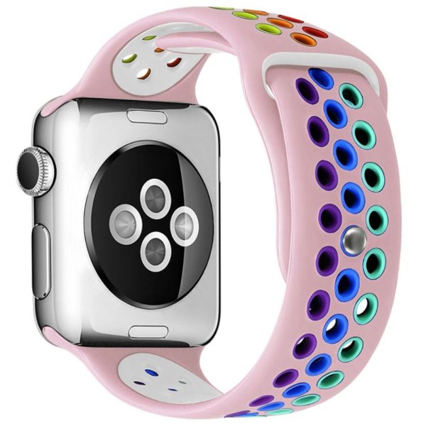 Apple Watch (45mm) dual color rainbow silicone watch strap - Light Pink Online Sale