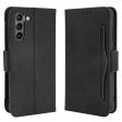 Modern-styled leather wallet case for Samsung Galaxy S21 FE - Black Hot on Sale