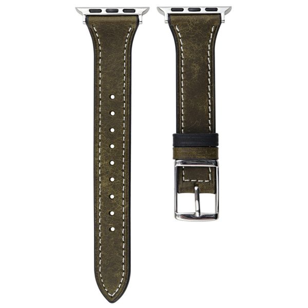 Apple Watch Series 49mm - 45mm - 44mm - 42mm Genuine Leather Watch Band - Blackish Green Discount