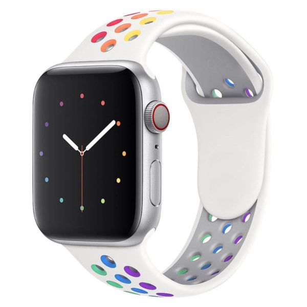 Apple Watch (45mm) dual color rainbow silicone watch strap - White on Sale