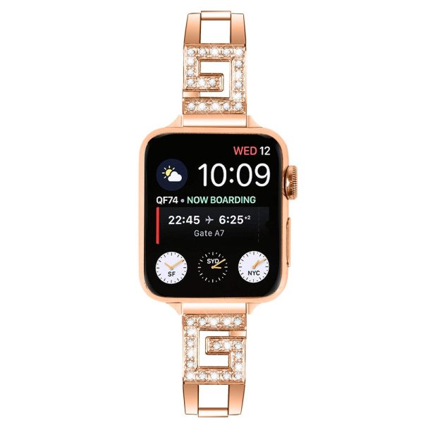 Apple Watch Series 41mm - 40mm - 38mm Watch Band G-Shape Rhinestone Decor - Rose Gold on Sale