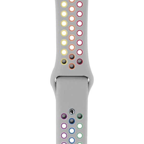 Apple Watch (45mm) dual color rainbow silicone watch strap - Light Grey For Sale