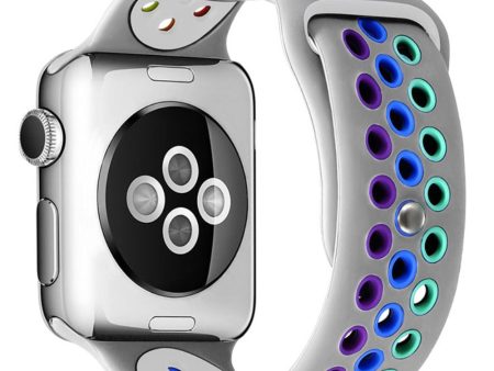 Apple Watch (45mm) dual color rainbow silicone watch strap - Light Grey For Sale