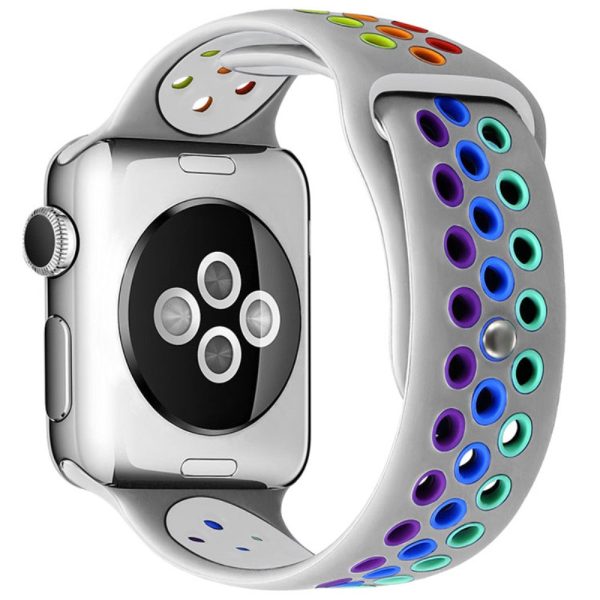 Apple Watch (45mm) dual color rainbow silicone watch strap - Light Grey For Sale