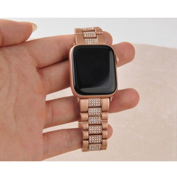 Apple Watch Series 8 (45mm)   Watch Ultra three bead rhinestone décor watch strap - Rose Gold For Sale