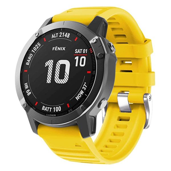 26mm silicone strap for Garmin watch with silver buckle - Yellow Online Hot Sale