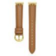 20mm Universal Smart Watch Band Genuine Cow Leather Strap Replacement - Khaki+Gold Buckle Buckle Sale