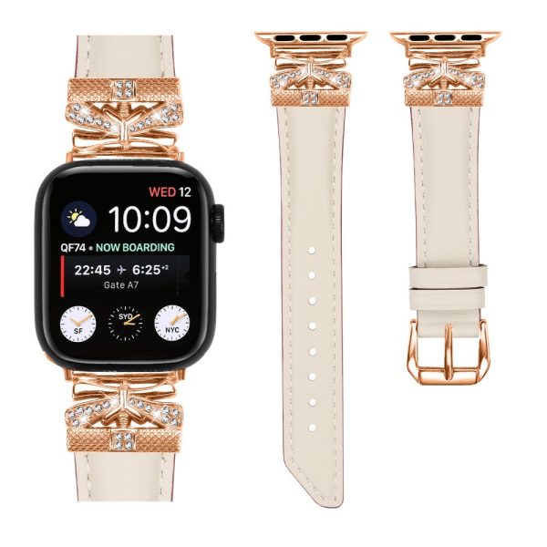 Apple Watch Series Universal 41mm 40mm 38mm Rose Gold Buckle Smart Watch Strap - Apricot Cheap