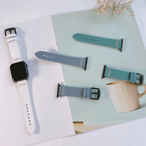 Apple Watch Series 41mm   40mm   38mm Cross Stitch Leather Watch Band - White Supply