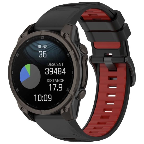 22mm Strap Garmin Fenix 8 47mm   Fenix E 47mm   Quatix 7 Pro Universal Silicone Watch Band - Black+Red Online Sale