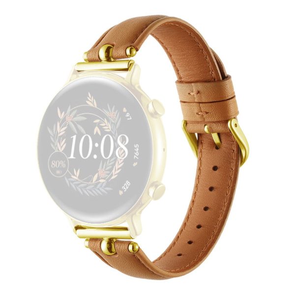 20mm Universal Smart Watch Band Genuine Cow Leather Strap Replacement - Khaki+Gold Buckle Buckle Sale