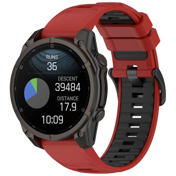 22mm Strap Garmin Fenix 8 47mm   Fenix E 47mm   Quatix 7 Pro Universal Silicone Watch Band - Red+Black For Sale