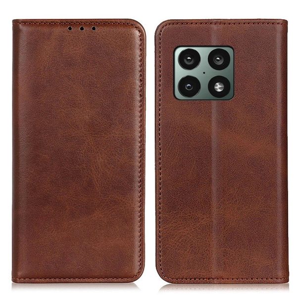 Wallet-style genuine leather flipcase for OnePlus 10 Pro - Coffee For Cheap