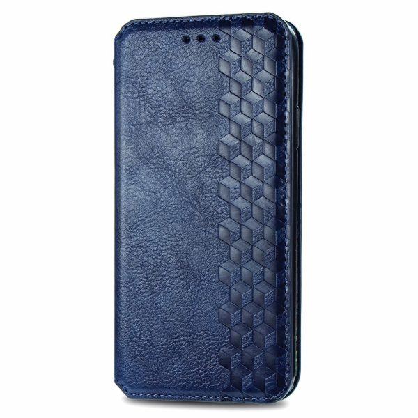 OnePlus 12 leather case with a stylish rhombus imprint - Blue Online