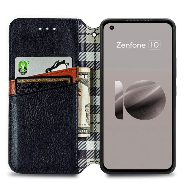 Asus Zenfone 10 leather case with a stylish rhombus imprint - Black For Discount