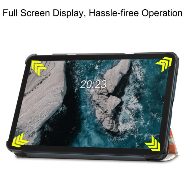 Pattern Printing Shockproof Hard Bump Resistant and Vegan Leather Tablet Cover with Tri-fold Stand Nokia T20 - Butterflies Online now