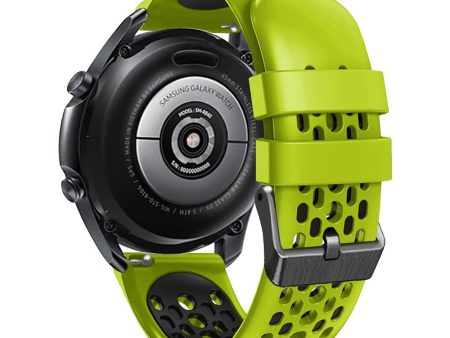 22mm Universal dual color five row hole style silicone watch strap - Lime   Black Online