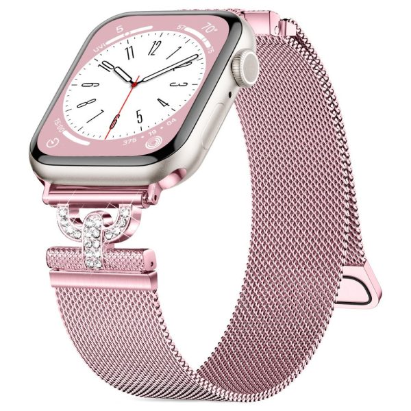 Apple Watch Series 9 41mm rhinestone S-shape milanese stainless steel strap - Rose Pink For Cheap