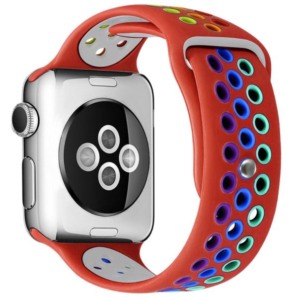 Apple Watch (45mm) dual color rainbow silicone watch strap - Red Hot on Sale