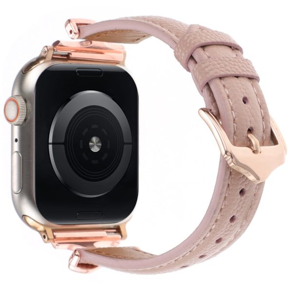 Apple Watch Series 49mm - 45mm - 44mm - 42mm Leather Watch Band - Rose Gold   Apricot Sale