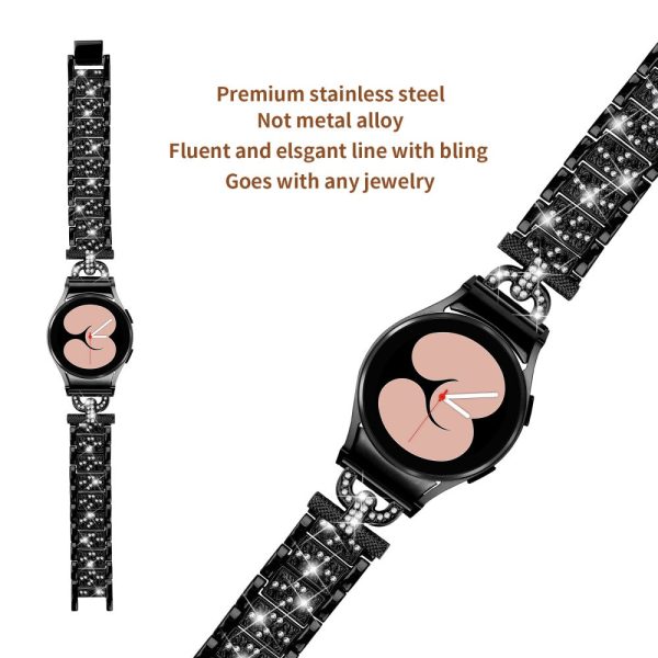 3-bead rhinestone décor stainless steel strap for Samsung Galaxy Watch 6   6 Classic   5   4 - Black Online