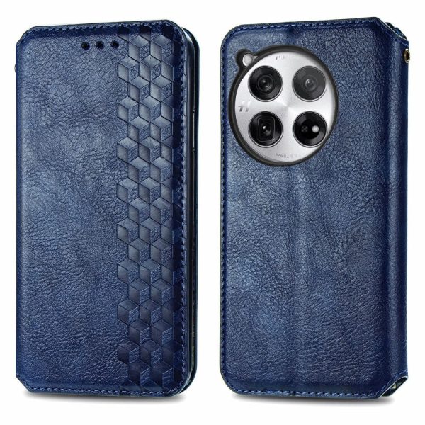 OnePlus 12 leather case with a stylish rhombus imprint - Blue Online