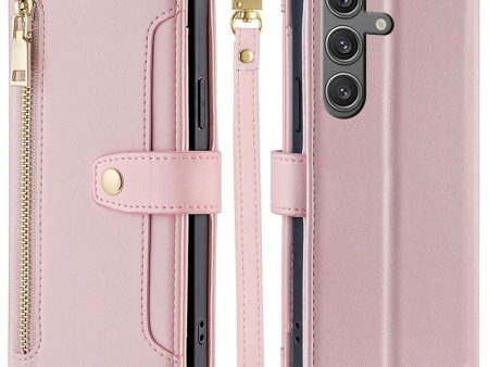 Samsung Galaxy S24 vegan leather wallet zipper case - Pink For Cheap