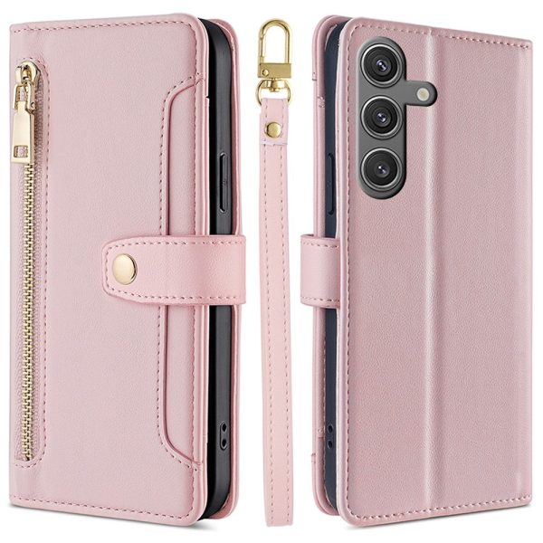 Samsung Galaxy S24 vegan leather wallet zipper case - Pink For Cheap