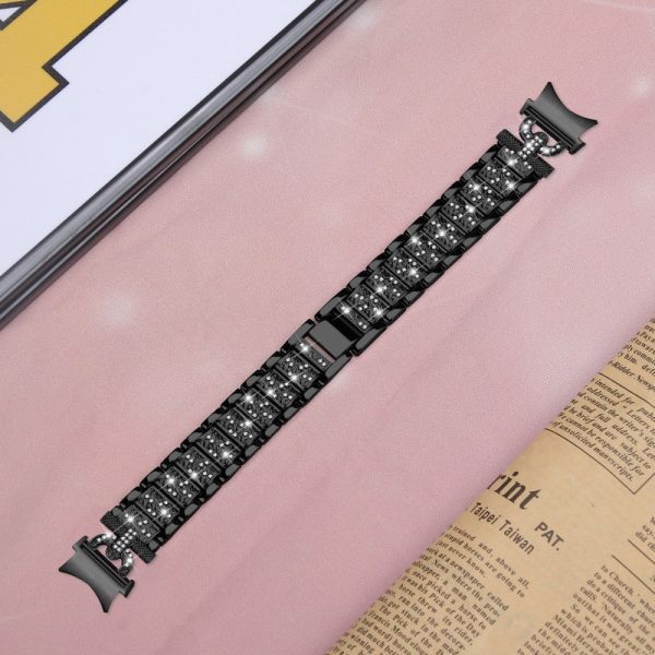 3-bead rhinestone décor stainless steel strap for Samsung Galaxy Watch 6   6 Classic   5   4 - Black Online