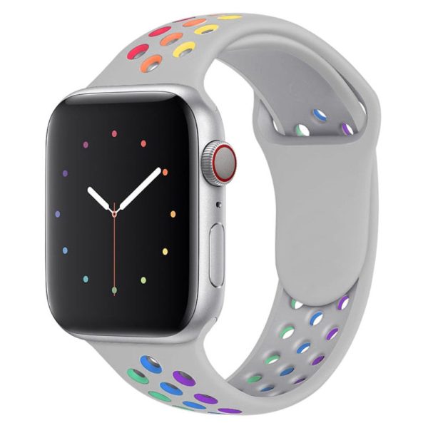 Apple Watch (45mm) dual color rainbow silicone watch strap - Light Grey For Sale