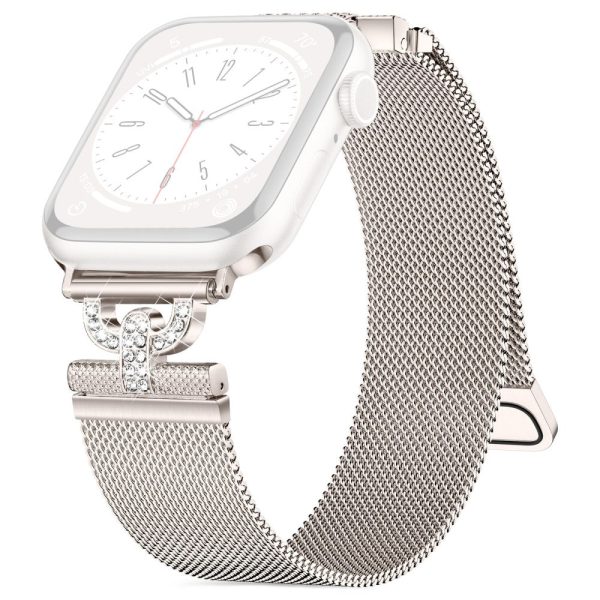 Apple Watch Series 9 45mm   Ultra 2 rhinestone S-shape milanese stainless steel strap - Starlight Color Hot on Sale