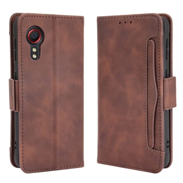 Modern-styled leather wallet case for Samsung Galaxy Xcover 5 - Brown Hot on Sale