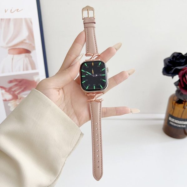 Apple Watch Series 49mm - 45mm - 44mm - 42mm Leather Watch Band - Rose Gold   Apricot Sale