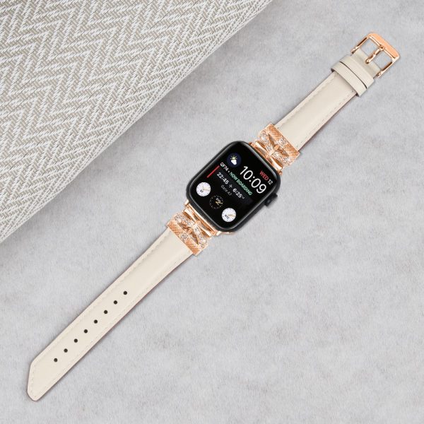 Apple Watch Series Universal 41mm 40mm 38mm Rose Gold Buckle Smart Watch Strap - Apricot Cheap