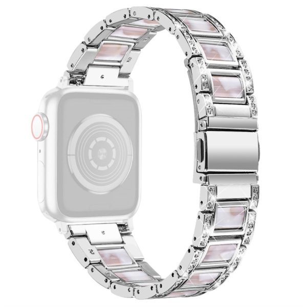 Apple Watch Series 8 (45mm)   Watch Ultra rhinestone stainless steel watch strap - Silver   Pink Mix Online Hot Sale