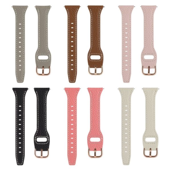 20mm Universal litchi texture genuine leather watch strap - Black on Sale