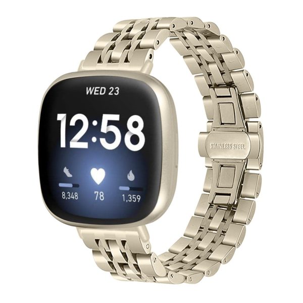 7 bead décor stainless steel strap for Fitbit Sense 2   Versa 4 - Champagne Gold For Discount