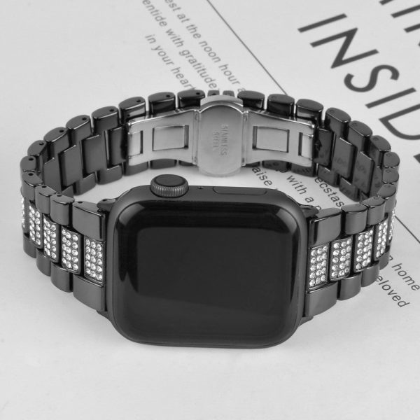 Apple Watch Series 8 (45mm)   Watch Ultra three bead rhinestone décor watch strap - Black Cheap