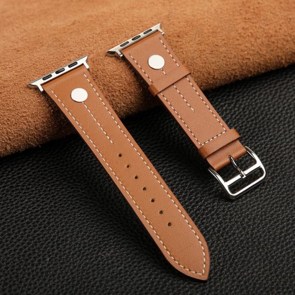 Apple Watch 49mm   45mm   44mm   42mm Genuine Cow Leather Band Rivet Decor Strap - Brown For Discount