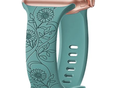 Apple Watch Series 41mm - 40mm - 38mm Universal Watch Band Flower Engraved Strap - Sunflower   Green Online Hot Sale